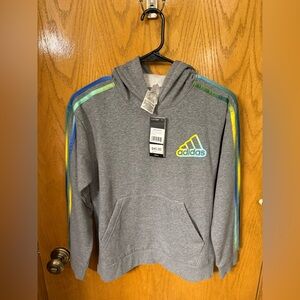 Boys Medium Adidas Gray Loose Fit Hoodie with Multicolor Logo